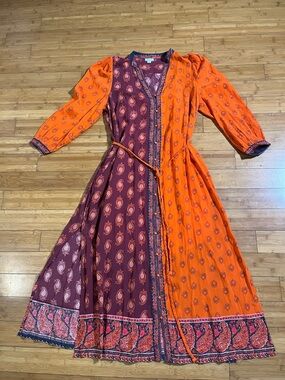 Sundance Bondi Beauty Rich Two-Tone Orange & Burgundy Paisley Maxi Dress